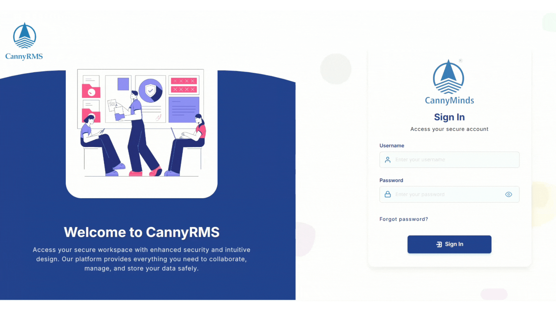 CannyRMS Dashboard showing records management interface with barcode tracking and file search